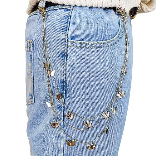 Women Men Pants Chain Punk Butterfly Metal Multi-layer Hook Belt Waist Chain Hip Hop Fashion Unisex Trousers Chain Jeans Decor