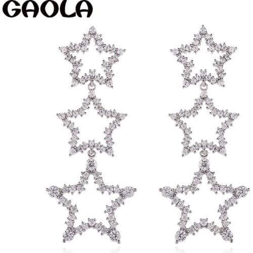 GAOLA New Design Clear Cubic Zircoia Micro Pave Setting Three Stars Dangle Earrings For Women GLE7905
