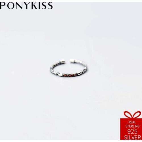 PONYKISS Trendy Real 925 Sterling Silver Chic Adjustable Opening Serpentine Ring Fine Jewelry Women Birthday Party Creative Gift