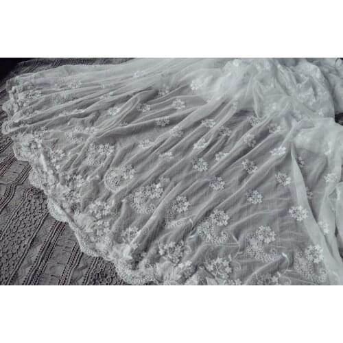1 yard 132cm 51.96 wide ivory gauze mesh cotton full embroidered lace fabric clothes dress cloth clothing QL4K37