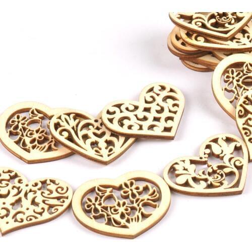 12pcs Mixed heart Pattern Natrual Wooden Scrapbooking Hollow Craft flower Random for wood decoration m2127