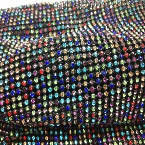 45x40cm ZY Chunky Glitter Rainbow Color Rhinestones Black Metal Mesh Fabric Metallic cloth Metal Sequined Fabric Home Decoration