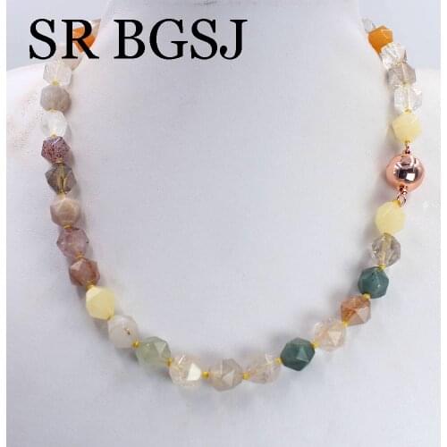 Free Ship10mm Hot Sale Round Polygonal Multi Rutilated Quartz Gems Natural Stone Knot Women Jewelry Necklace 18inch