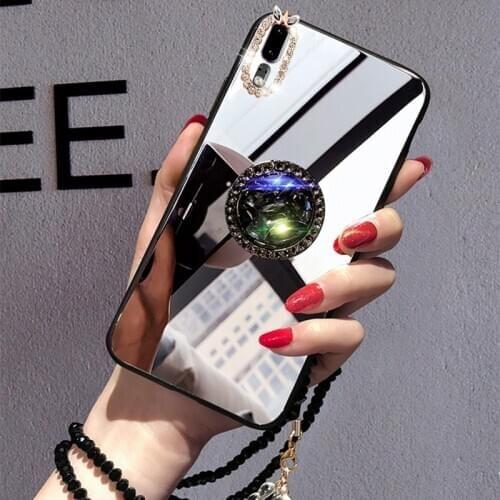 Phone Case For Samsung Galaxy Note 20 Ultra Note10 Lite A31A41 A11 M11 A21S A70S Crystal Makeup Mirror Diamond Finger Ring Cover