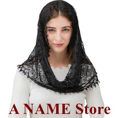 Black White Lace Catholic Veil Mantilla for Church Rond Wrap Head Covering Latin Mass Chapel Mantilla velo negra Voile mantille