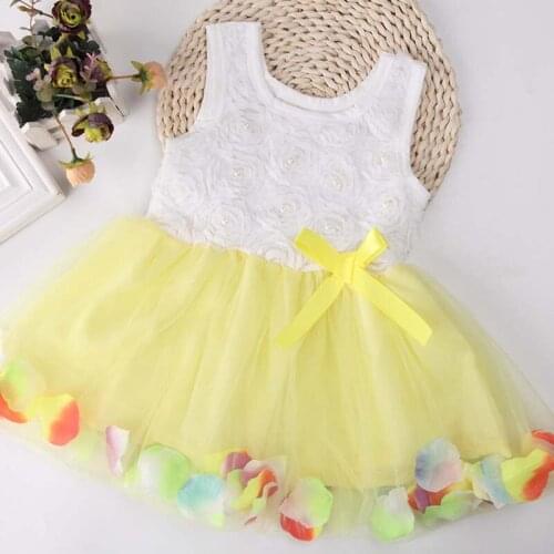 Kids Baby Girls Beautiful Flower Dress Princess Summer Sleeveless Mini Tutu Dress Pink Yellow Red Baby Girls Dress