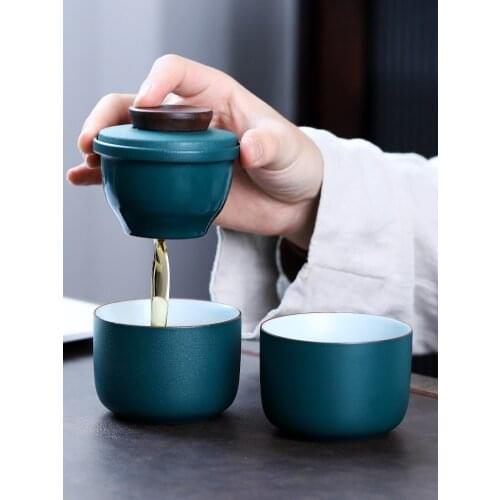 Zq Japanese Style Travel Tea Set Ceramic Outdoor Single Person Portable Storage Office Tea Cup