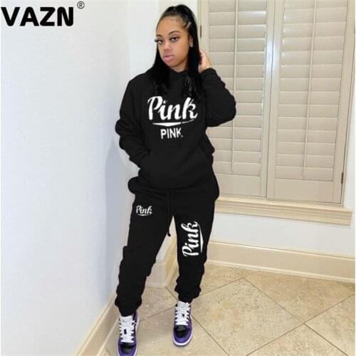 VAZN 2020 New Women Letter Baggy O-neck Elegant Lady Set Outdoor Clothing Suit Women Full Sleeve Tracksuit