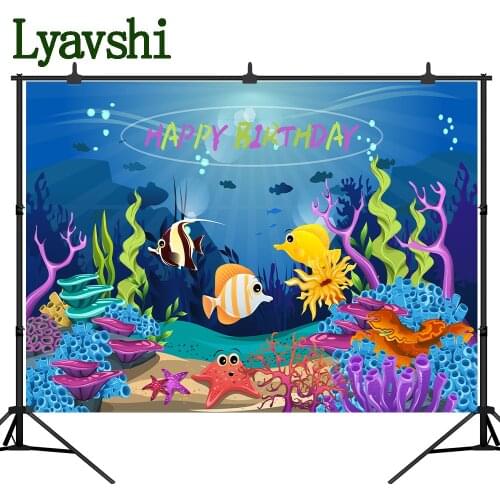 Photography Backgrounds Baby Cartoon Fish Sea World Coral Shell Pattern custom made Birthday Party Photo Backdrops Photocall