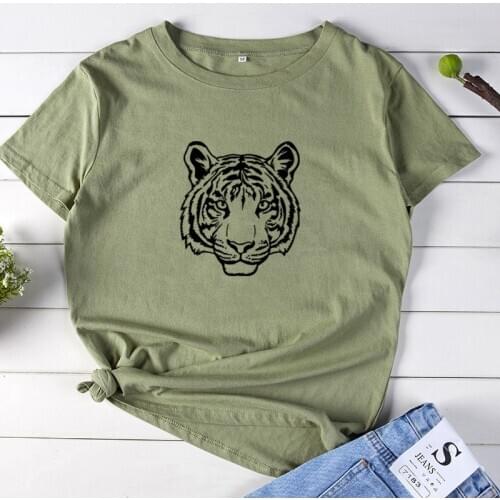 Tiger Shirt Funny T Shirt Women O-neck Short Sleeve Tshirt Women Black Casual Tee Shirt Femme Tshirts Cotton Women