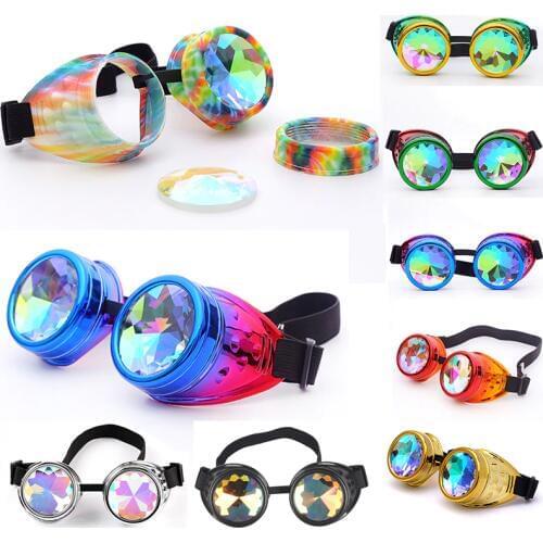 Kaleidoscope Rainbow Crystal Lenses Steampunk Goggles Glasses Welding Gothic Cosplay Goggles Flying Eyewear Vintage Halloween