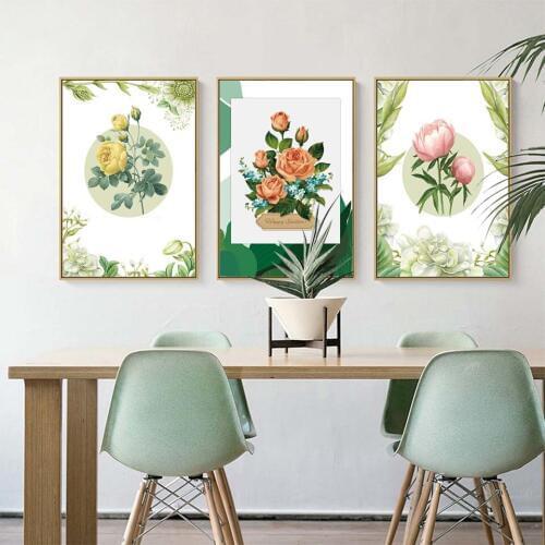 Canvas Retro Paintings Office Living Room Home Decoration Oil Painting On Canvas Wall art pster Antique Flower Rose pink yellow