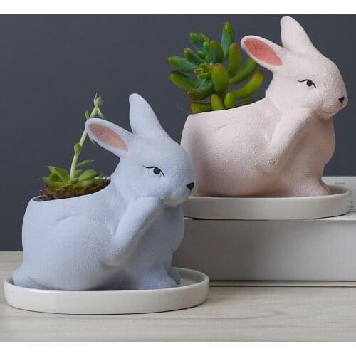 Cartoons Ceramic Rabbit Flowerpot Cute Animal Succulent Flowerpot Balcony Cactus Plants Bonsai Pot Garden Decoration Accessories