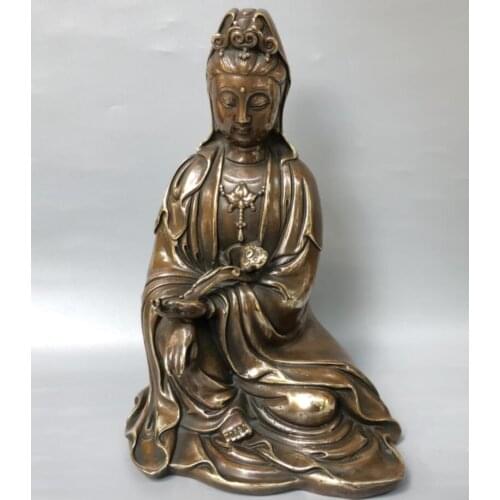 China brass archaize ruyi Guanyin bodhisattva crafts statue