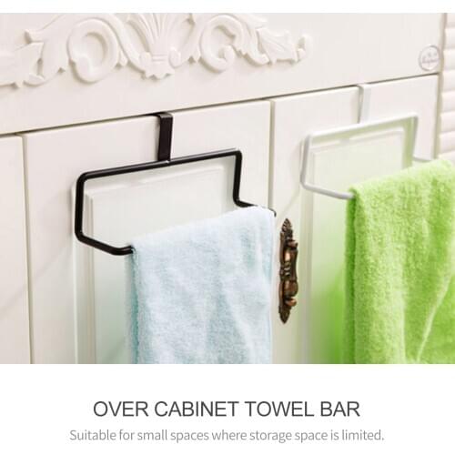 Kitchen Over Cabinet Towel Bar Multipurpose Tea Towels Iron Storage Rack Hang on Inside/Outside Door for for Hand Towel