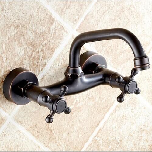 Kitchen faucet oil bubed Copper for hot and cold water tap Sink faucet Double handle double hole washing basin faucet