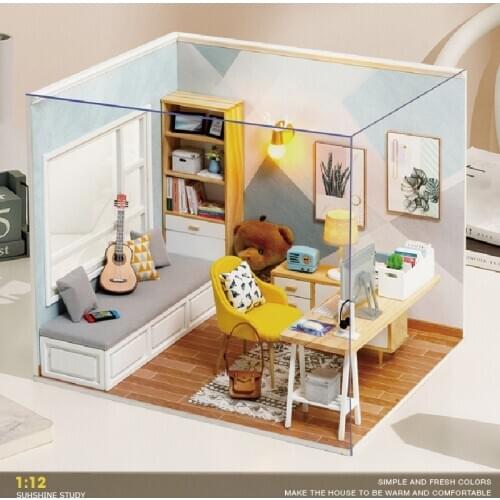 1:12 DIY Dollhouse Sunshine Study House Loft Kit Assembled Miniature Furniture Casa Doll House Toys for Children Adult Gifts