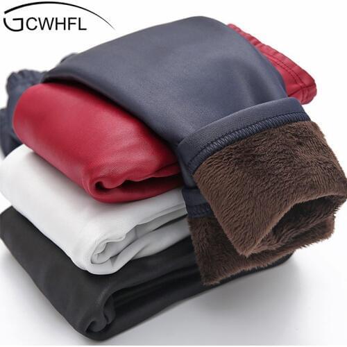 GCWHFL New Fashion Leather Girls Leggings Winter Faux Leather Pants Trousers Kids Knitting Imitation Leather Warm Leggings