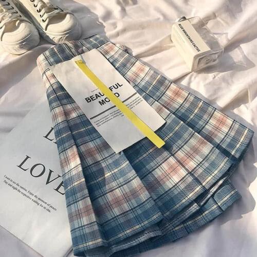 [With lining pants] summer plaid pleated skirt women high waist jk preppy punk skirt 2021 new Korean kawaii girl a-line dress