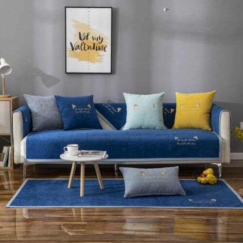 Cute Cartoon Embroidery Sofa Cover Soft Chenille Sofa Towel Four Season Universal Slipcovers Solid Color Anti-slip Couch Covers