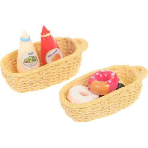 7Pcs/set Dollhouse Miniature Cake Bread DIY Dessert Mini Food Basket for Dollhouse Kitchen Furniture Accessories