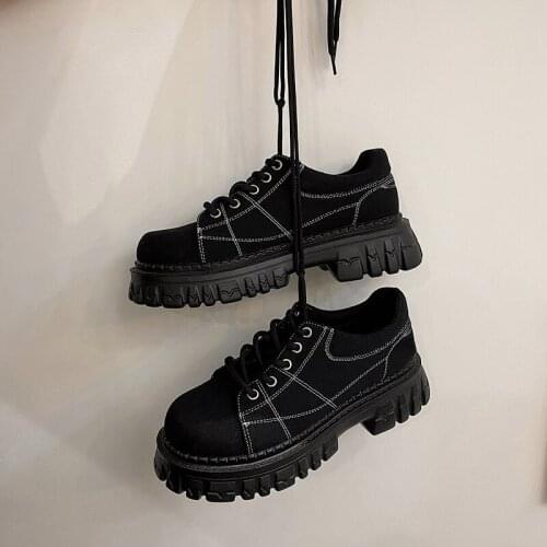 Fashion Girls' Thick-soled Sneakers New Students Spring Martin Boots Shoes Womens Lace-up Thick-soled Suit Sneakers