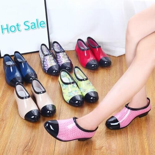 Shallow Mouth Rainshoes Womens Rain Shoes Short Boots Wear-Resistant Rubber Shoes Non-Slip hoe Cover Kitchen Work Shoes r5