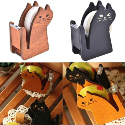 Office & School Supplies Animal Cat Wooden Tape Dispenser Tape Holder Tape Cutter Black Coffee Color