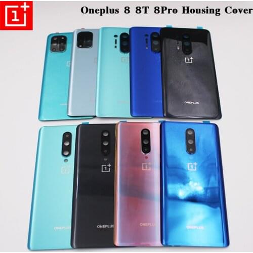 Original Oneplus 8 8T Glass Back Cover New Rear Door Housing Replacement Repair Parts For One Plus 1+ 8pro 8 T With Camera Lens