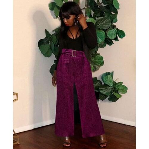 Casual High Waist Loose Wide Leg Long Pants Silver Shiny Sequin Pants Lace Up Women Winter Sexy Pants Femme Trousers Streetwear