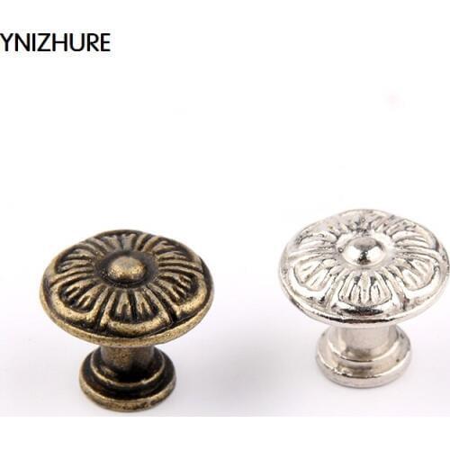 Puxador Cabinet Knobs Ynizhure 30pcs 18*16mm Flower Bronze Silver Dome Antique Handle Drawer Pull Trim Single Hole Alloy