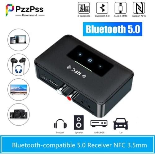PzzPss NFC Bluetooth 5.0 Receiver Wireless Car Stereo Audio Receiver 3.5mm AUX NFC to 2 RCA Audio Adapter for Car Kit Speaker