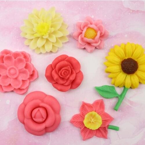 A variety of small flowers silicone mold cake decoration sunflower camellia lotus fondant chocolate mold