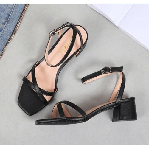 Cross band gladiator sandals women thick high heels summer shoes ankle strap sandalias mujer ladies chunky heel party shoes