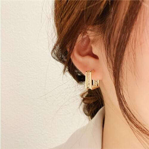 JUWANG INS New Luxury 14 k Real Gold Filled Stud Earrings Fashion Jewelry For Women Girls Zirconia Piercing Earrings Pendientes