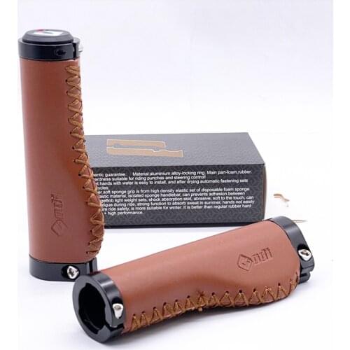 Bicycle Grip Recreational Bicycle Retro Leather Hand-sewn Meat Ball Grip Microfiber Leather Comfortable Anti-skid Vibration Grip