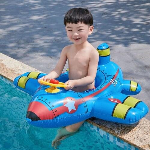 Airplane Infant Float Pool Swimming Ring Inflatable Circle Baby Seat with Steering Wheel Summer Beach Swimming Pool for Children