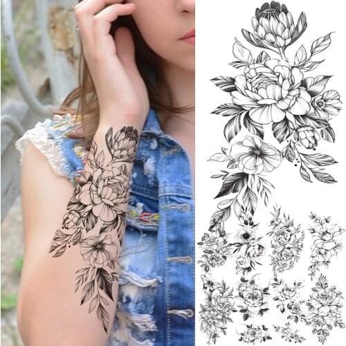 DIY Realistic Flower Fake Tattoo Sticker For Women Girls Butterfly Moon Temporary Tattoo Water Trasnfer Adults Body Art Tattos