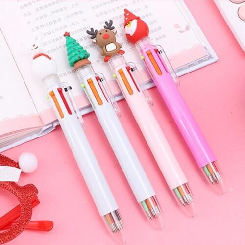 6 Colors Christmas Ballpoint Pen Cute Santa Claus Multicolor Marker Pen for School Office Writing Supplies Stationery Kids Gift