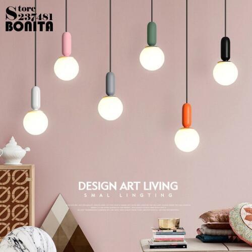 Nordic macarons art cord pendant lamp Small droplight colorful glass aluminum E27 modern hanging lamps