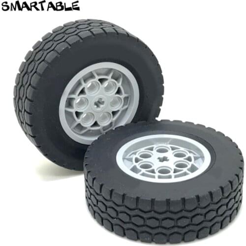 Smartable Technical Wheel 43.2X18 with Tire 62.4x20 Silver Plated Rims Part Building Block Toys Compatible 32019+86652 4pcs/set