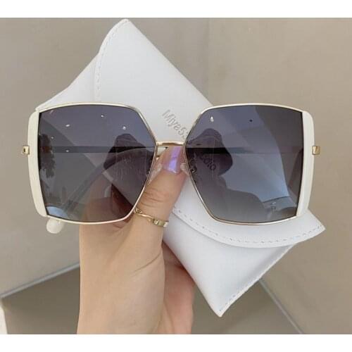 Square 2021 Fashion Tea Gradient Sunglasses Women Ocean Water Cut Trimmed Lens Metal Curved Temples Sun Glasses Female UV400
