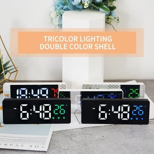 Multifunction LED Mirror Alarm Clock Digital Table Clock Wake Up Light Electronic Time Temperature Display Home Decor Clock