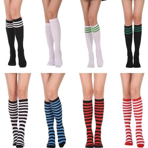Womens Knee High Socks Streewear Harajuku Cheerleaders Black White Three-Line Striped Letter Fashion Dress Sock