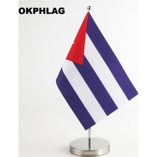Cuba Office table Flag with Stainless flagpole base country banners desk flag 14*21CM T style Y style Single style KS-0070