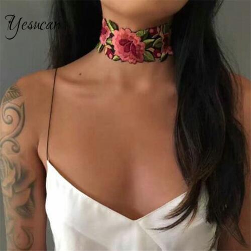 Yesucan Ethnic Big Flowers Lace Necklace for Women Simple Cuter Rose Plant Geometric Choker Trendy Jewelry Bijoux Colar Collier
