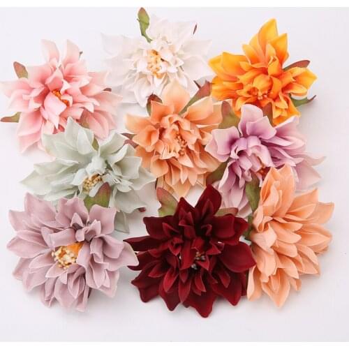 10/20Pcs Artificial Dahlia Flower Heads For Home Decor Fall Flowers Wedding Party Wreath Wall Silk Dahlia Crafts Fake Flowers