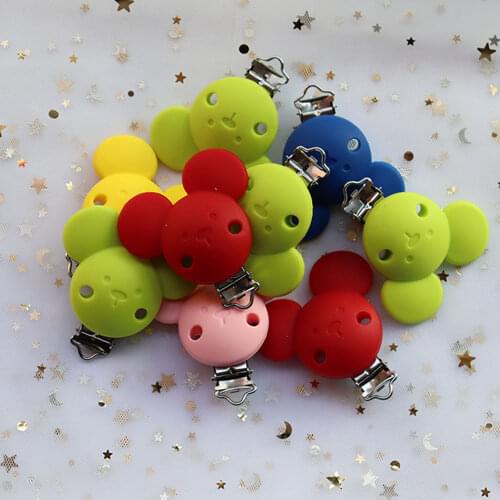 10Pcs Mouse Pacifer Clips Perle Silicone Stainless Teether Clip DIY Baby Dummy Chain Nipple Holder Soother Animal Teething Toys