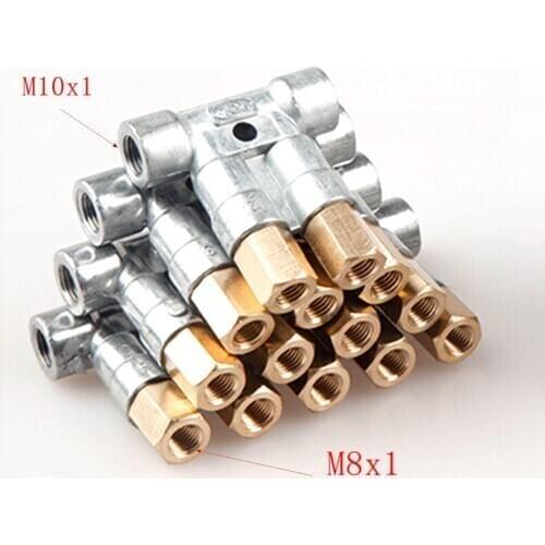 2/3/4/5/6 Way Aluminum/Brass In M10x1 Out M8x1 Lube Oil Piston Distributor Value Manifold Block for centralized lubrication