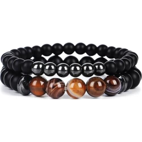 2pcs/set New Fashion Natural Black Dull Matte Stone Bead Balance Bracelets Handmade Lucky Yoga Bracelet For Women and Men